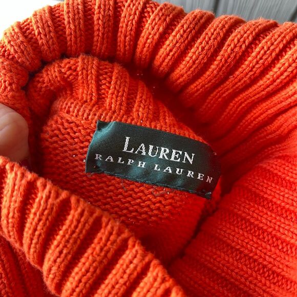 VTG Ralph Lauren Cotton Short Sleeve Turtleneck Sweater Orange L - Picture 2 of 7